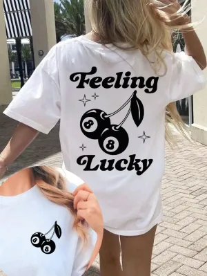 Women's Casual Cherry & Letter Print Short Sleeve