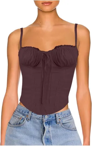 Womens Casual Fashion Summer Tank Tops Sexy Lace Trim Splicing Strappy Vest Solid Slimming Smocked Camisoles 2024