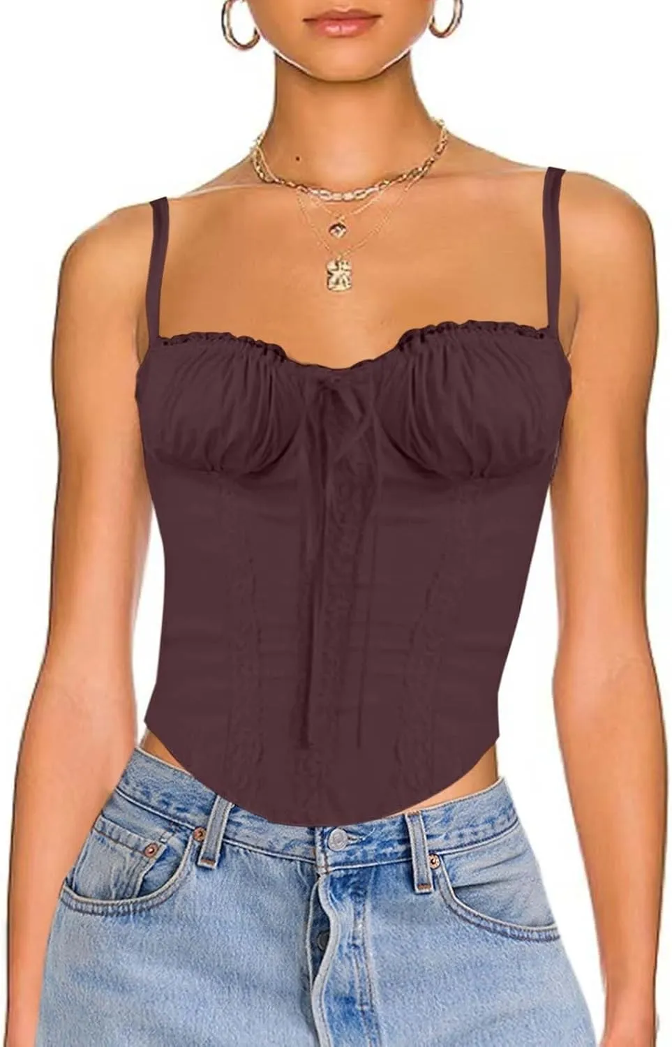 Womens Casual Fashion Summer Tank Tops Sexy Lace Trim Splicing Strappy Vest Solid Slimming Smocked Camisoles 2024