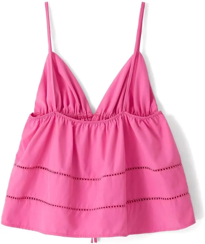 Women's V-Neck Tie Front Hollow Back Camisole Top